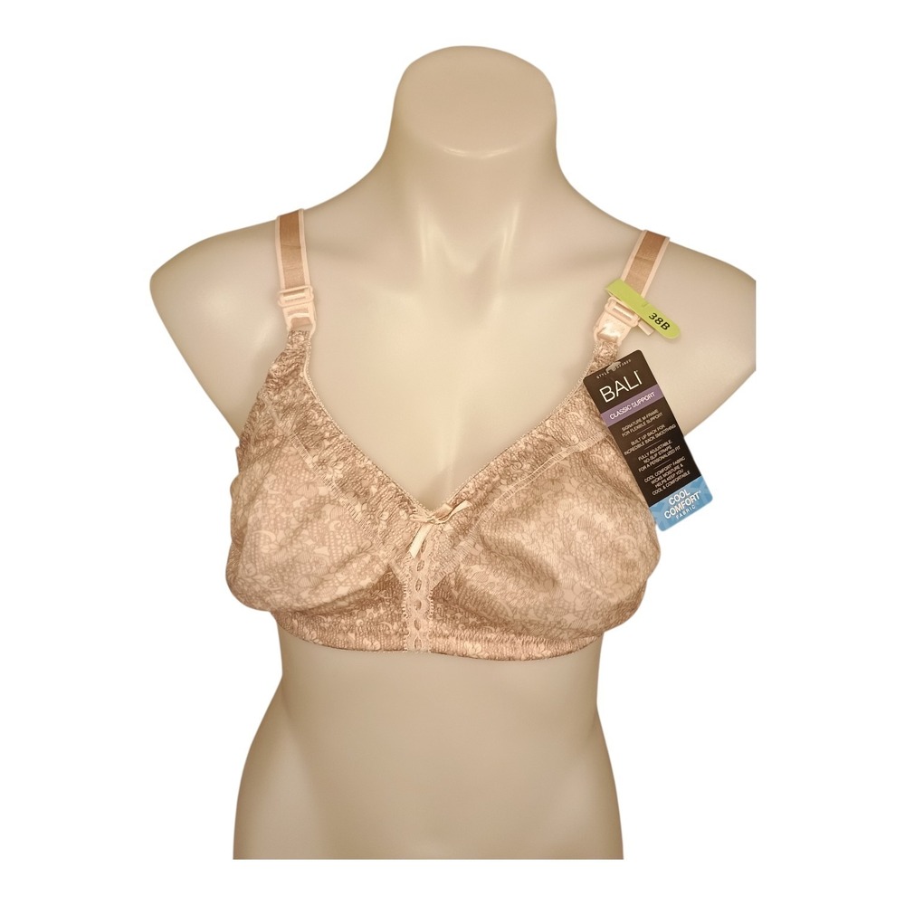Bali Women's 38B‎ Pink Gray Paisley Print Wirefree Comfort Support Soft Cup Bra